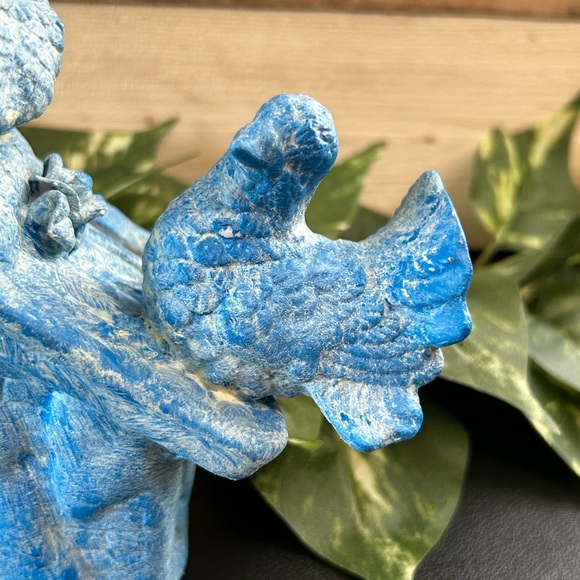 Upcycled  Bird Ceramic Bank Shelf Sitter Spring Country Cottage Blue 6 X 6 - Picture 7 of 15